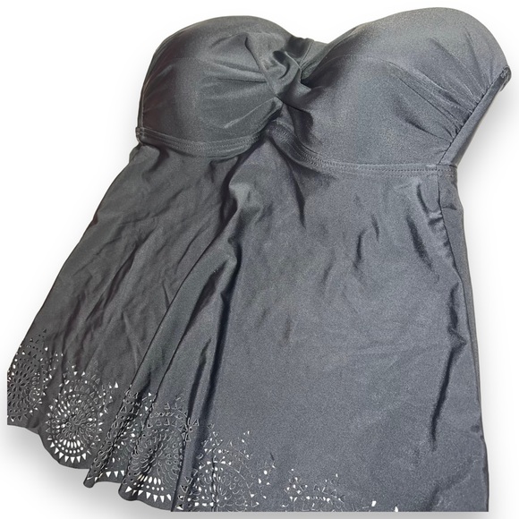 Merona Women's Black Mesh Lace Tankini Side Bone Ruche with Padding Size Small - Picture 5 of 9